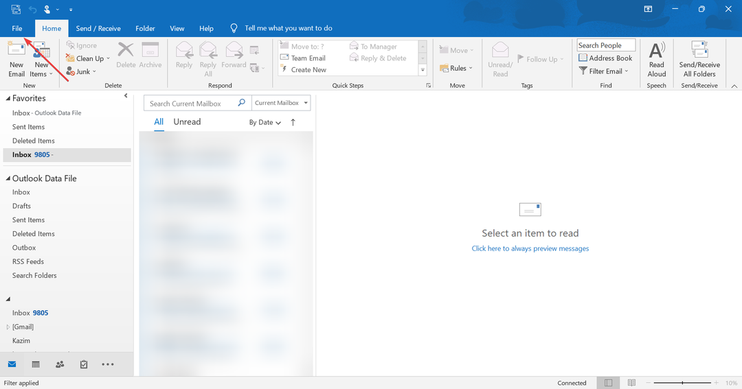 tiedostot-valikko, jotta voit ottaa tiimikokouksen lisäosat Outlookissa käyttöön