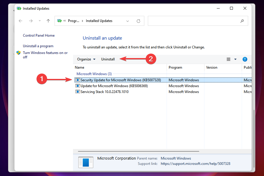 Deinstalirajte problematično Windows Update