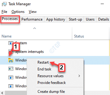 Task Manager elabora il riavvio di Windows Explorer
