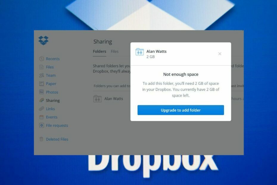 Dropbox nu este suficient spațiu pentru a accesa folderul