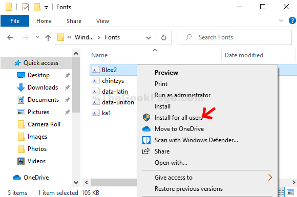 Fonturi Selectați Font Faceți clic dreapta pe Instalare pentru utilizatori
