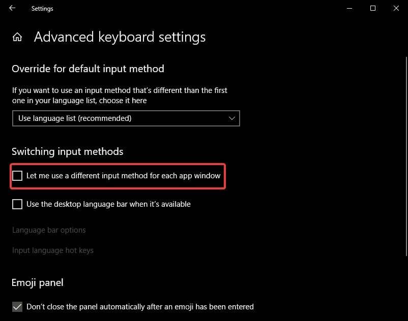 Erweiterte Tastatureinstellungen - Windows fügt automatisch das en-us-Tastaturlayout hinzu