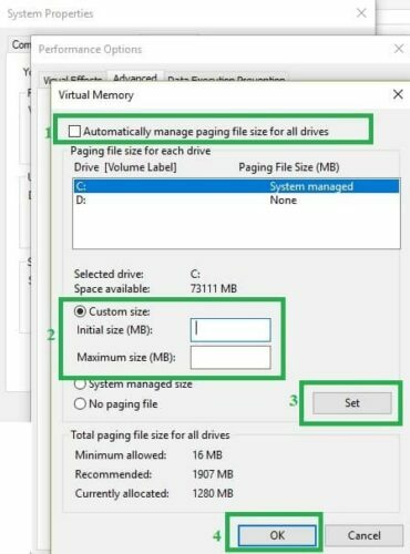 Komputer Anda Rendah Memori secara otomatis mengelola ukuran file paging untuk semua drive