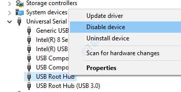 Išjunkite „USB Root Hub“
