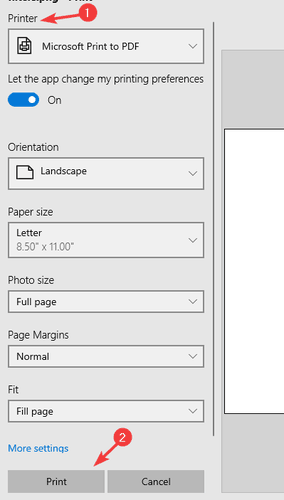 skrivarinställningar spara skärmdump som pdf windows 10