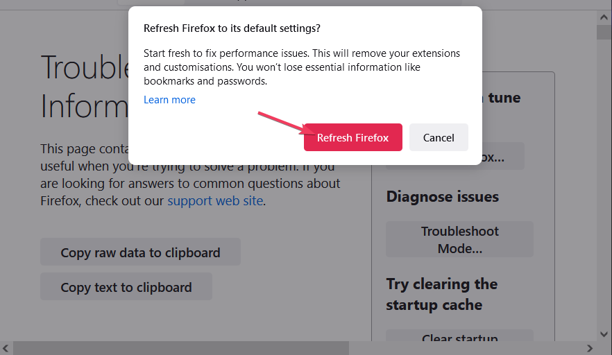 Det røde alternativet Oppdater Firefox-nedlasting mislyktes nettverksfeil firefox