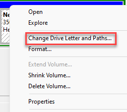 Gestionarea discului Faceți clic dreapta pe Drive Change Drive Letter and Path