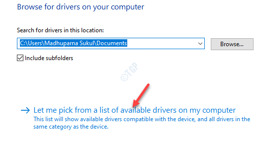 Permítame elegir de una lista de controladores disponibles en mi computadora