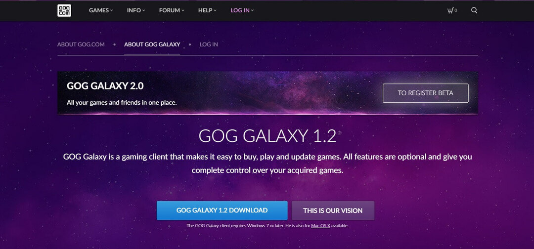 Gog 웹 사이트 스크린 샷-GOG Galaxy로 게임을 설치하는 방법