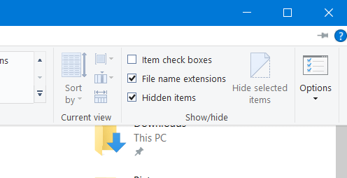 Windows 10'da gizli öğeler seçeneği hatası 0x80090016