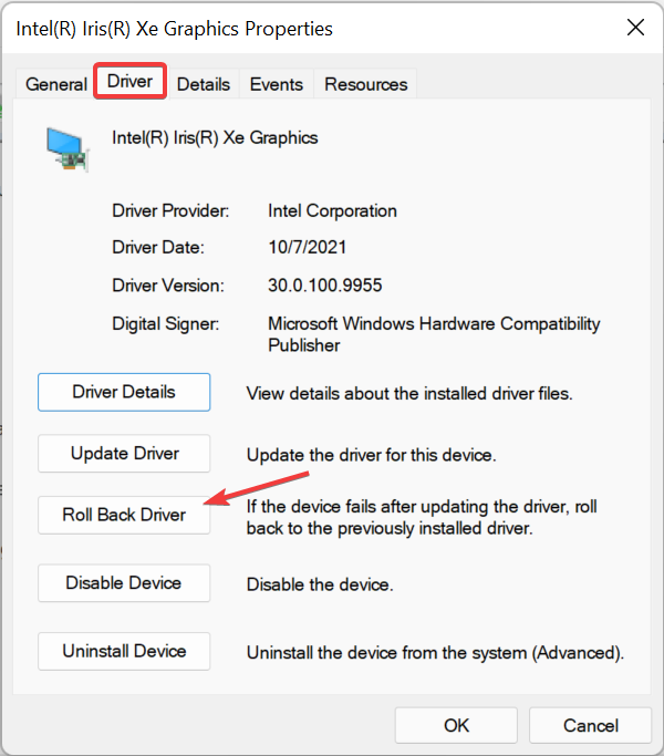 vrátiť ovládač a opraviť chybový kód 43 systému Windows 11