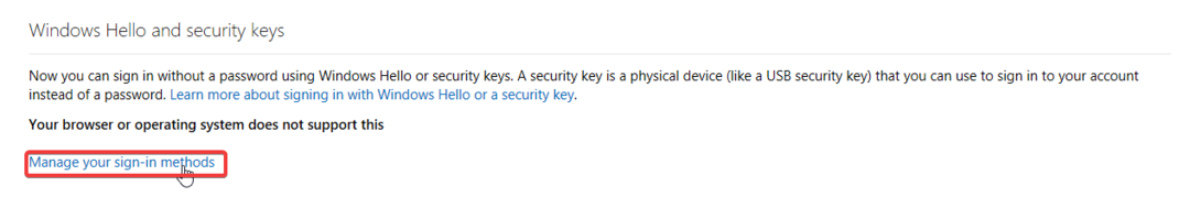 إدارة طرق تسجيل الدخول الخاصة بك لا يدعم متصفحك أو نظام التشغيل الخاص بك مفتاح الأمان هذا