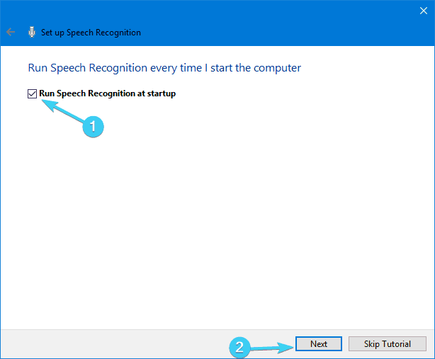 კომპიუტერი ხმის კონტროლი Windows 10 აწარმოებს მეტყველების ამოცნობას გაშვებისას