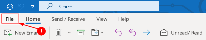 Файлово меню на Outlook Мин