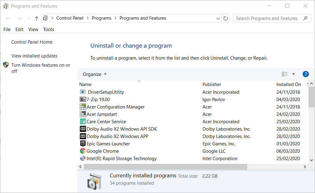 Okno odinštalačného programu Windows Update Error 0xc190011f