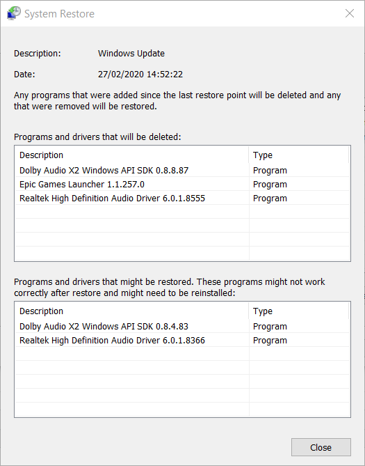 Etkilenen programları tara penceresi Windows Update Hata Kodu 9c48