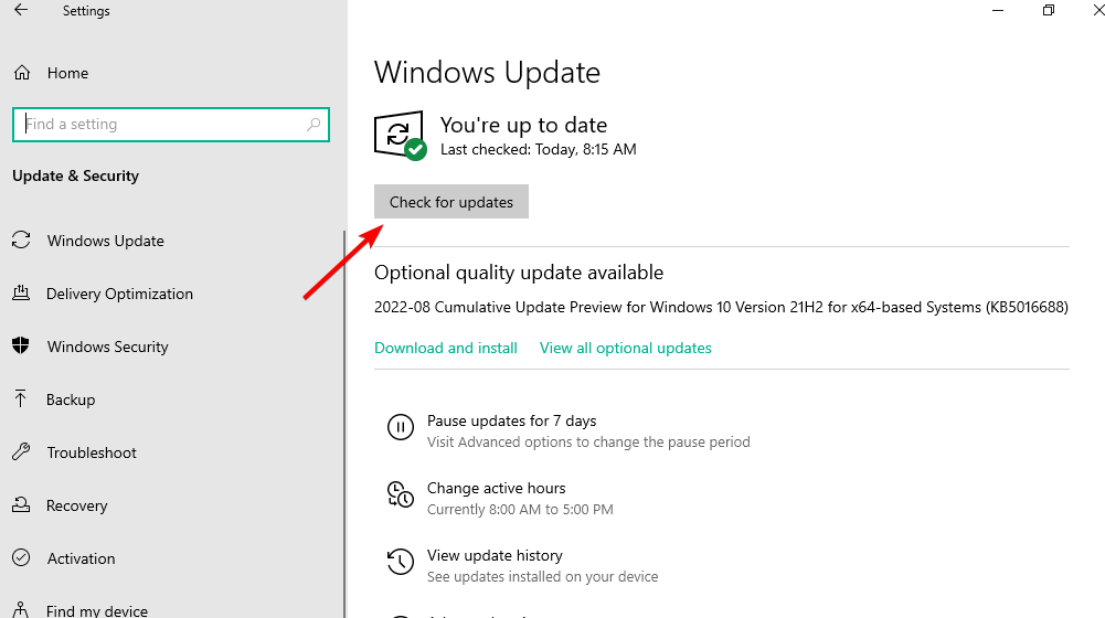 kontroluj gli aggiornamenti searchui Windows 10