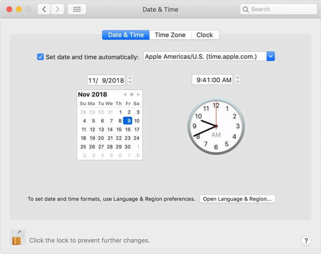 日付と時刻を調整するFaceTimeMacBookがサインインできませんでした