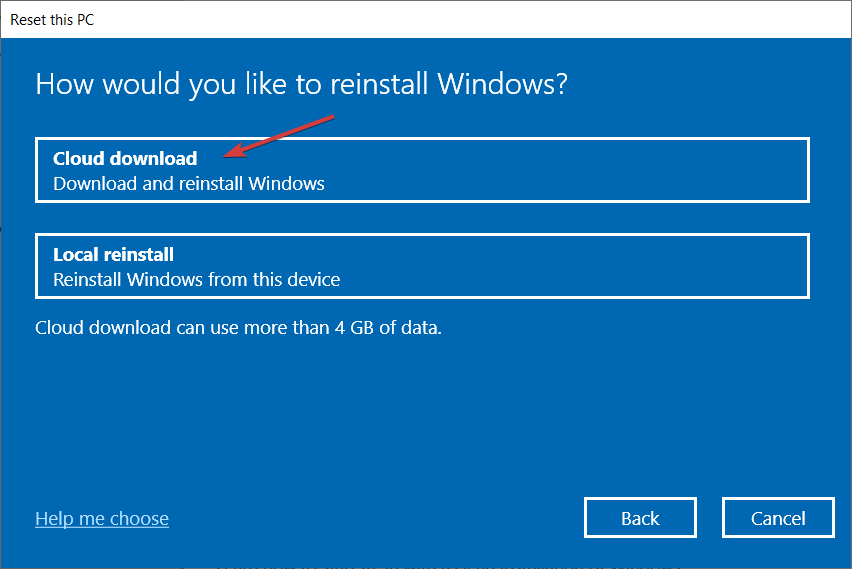 выбрать облачную загрузку windows 10
