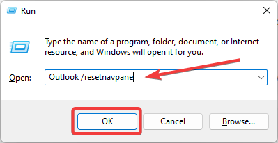 скинути навігаційну панель, щоб виправити помилку xml not valid в Outlook.