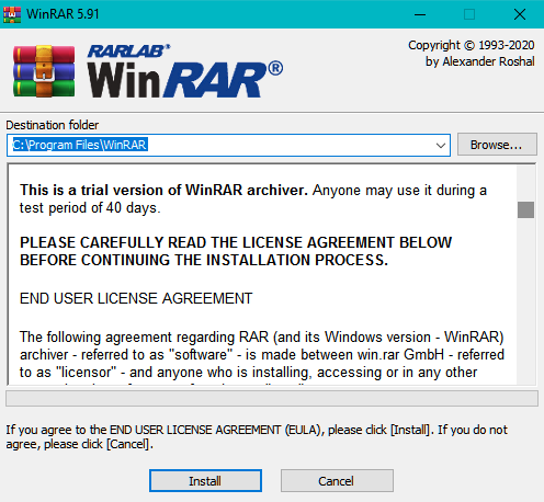 File pengarsipan WinRAR macet