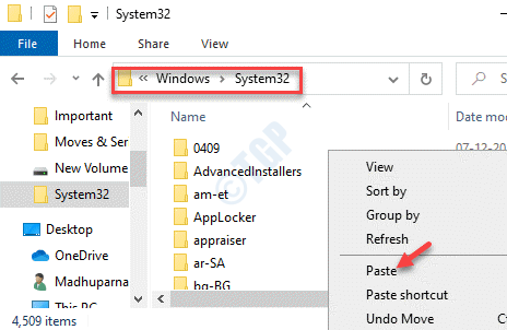 „File Explorer System32“ aplanko įklijavimo failas Msvcr71.dll