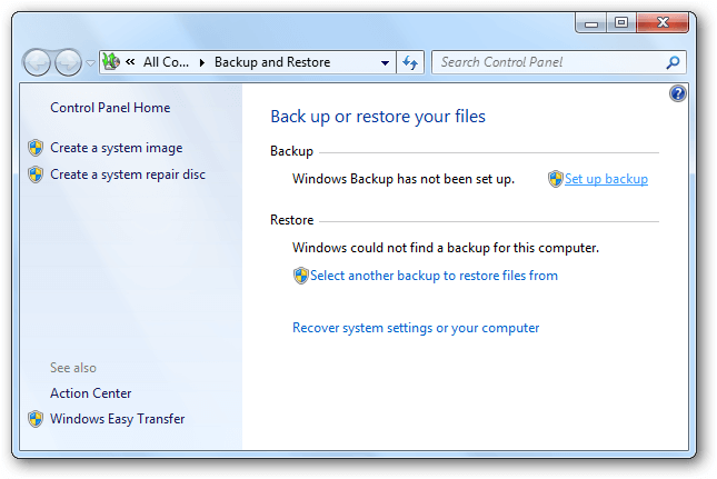 Windows 7 atsarginę kopiją