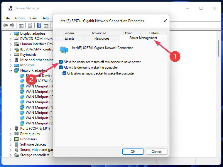 Zavihek Power Management Windows 11 Hotspot 5ghz ni na voljo