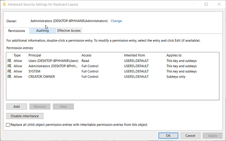 Išplėstinio saugumo lange negalima pašalinti klaviatūros kalbos „Windows 10“