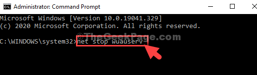 Ukazni poziv v skrbniškem načinu Zaženi Command Net Stop Wuauserv Enter
