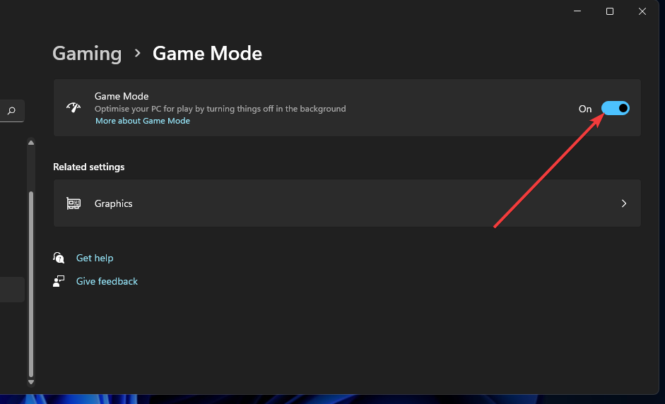 Možnost Game Mode Windows 11 zatemnitev zaslona