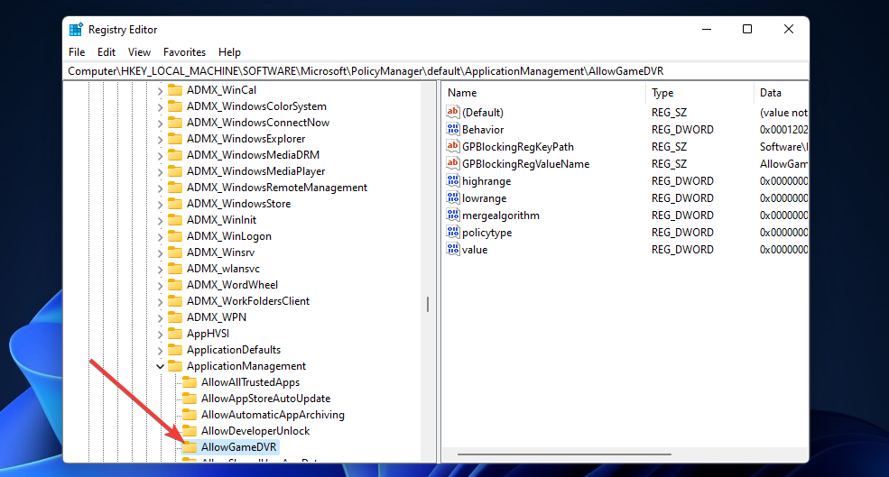 Kľúč AllowGameDVR v systéme Windows 11 sa znižuje počet snímok za sekundu