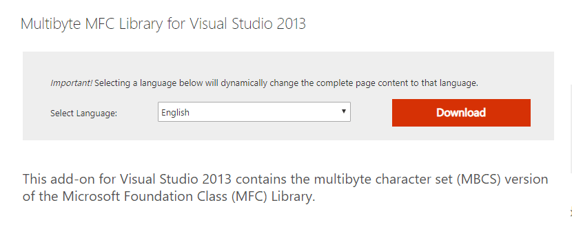 Multibyte MFC-bibliotek Visual Studio 2013 - oprindelsesfejl dårligt billede