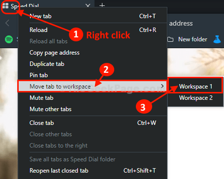 Cara: Mengelompokkan tab Workspaces di Opera Browser di Windows 10