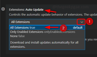 Predeterminado de actualización automática de extensiones