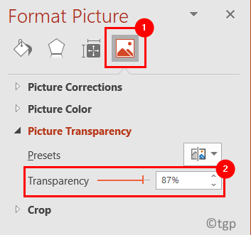 画像の透明度オプションを設定する最小