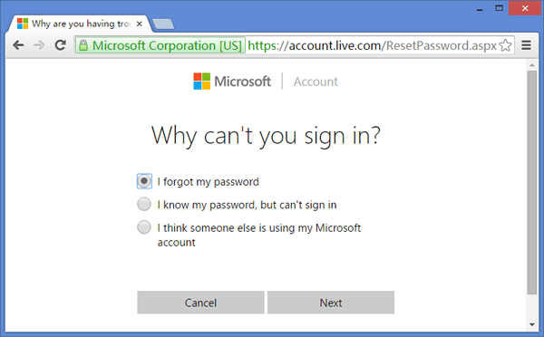 Windows 10-Administratorkennwort vergessen Microsoft-Kontokennwort online zurücksetzen