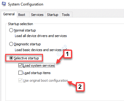 Systeemconfiguratie Algemene selectieve opstartcontrole Laad opstartitems Deselecteer Systeemservices laden Gebruik originele opstartconfiguratiecontrole