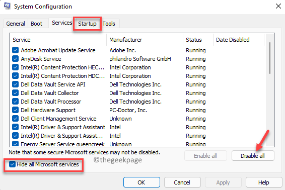 Служби конфігурації системи Приховати всі служби Microsoft Позначити Вимкнути все Зняти прапорець Усі служби Wondershare Мін