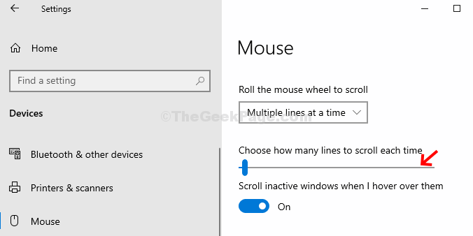 Geräte Maus Wählen Sie, wie viele Zeilen jedes Mal gescrollt werden sollen Schieben Sie den Slider