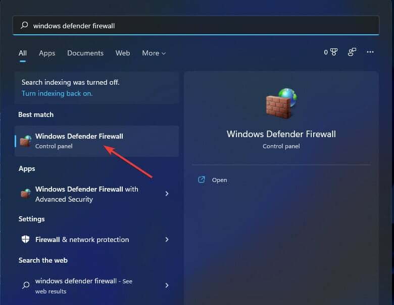 Windows Defender Firewall vyhľadávanie v poštovej aplikácii Windows 11 nefunguje