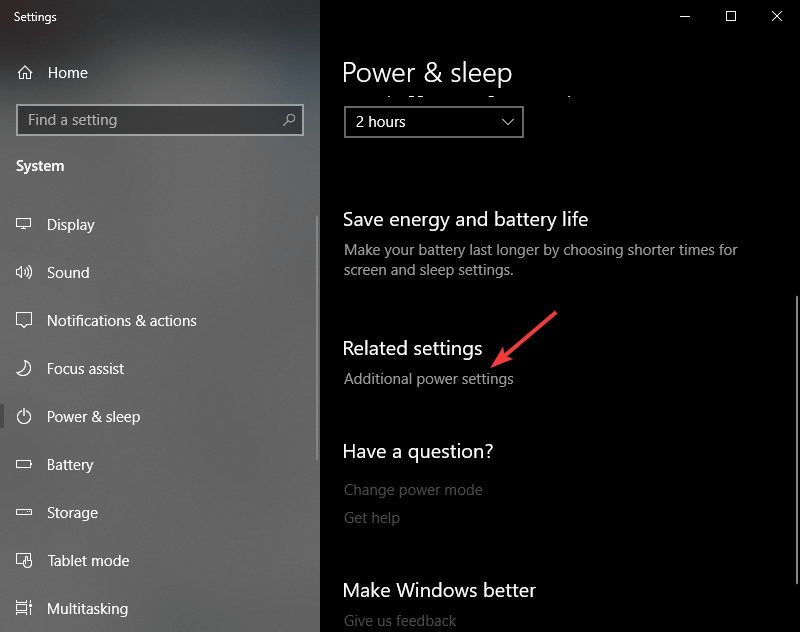 Papildu enerģijas iestatījumi - Windows 10 tiek izslēgts miega vietā -