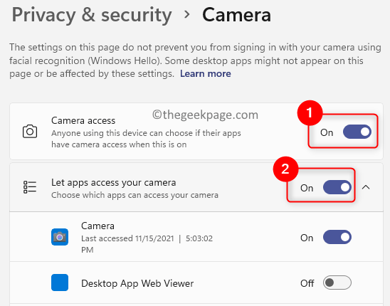 أمان الخصوصية يسمح بالوصول إلى الكاميرا دقيقة