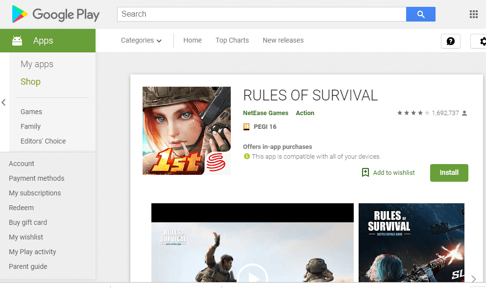 Rules of Survival Страница Google Play Rules of Survival в настоящее время не поддерживает эмулятор bluestacks / mox / memu