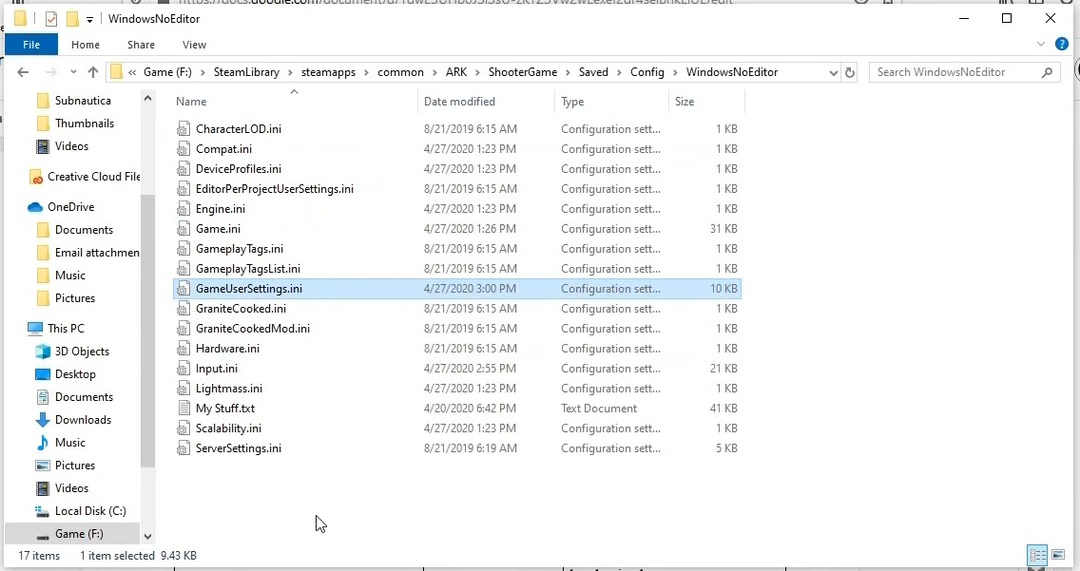 A WindowsNoEditor mappa ark egyjátékos beállításainak mentése nem sikerült