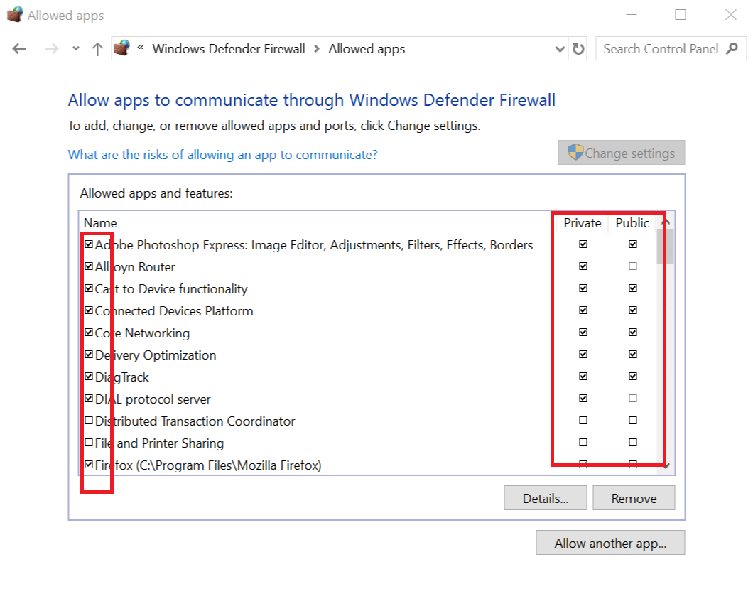 Перевірте заблоковані програми в брандмауері Windows