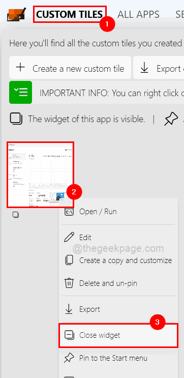 Zavřít widget z aplikace Live Tiles 11zon