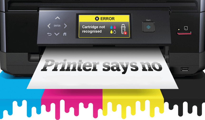 Galima įsigyti HP spausdintuvo programinės aparatinės įrangos su užblokuotų ne HP rašalo kasečių taisymais