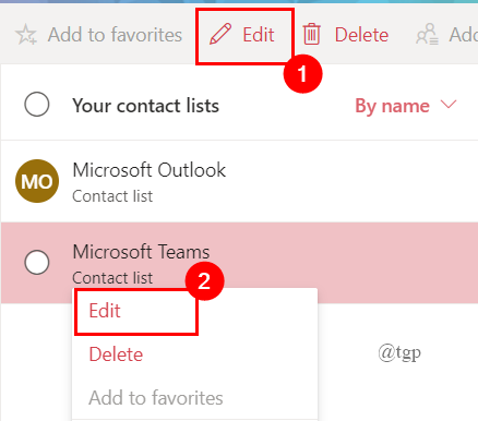 Kontakti võrgu Outlooki redigeerimine