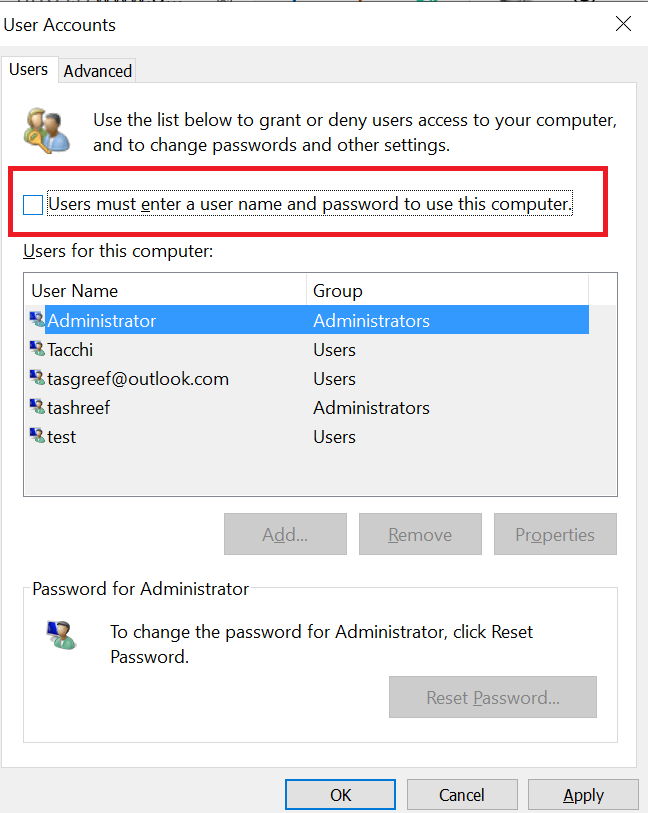 Povolit automatické přihlášení Windows 10
